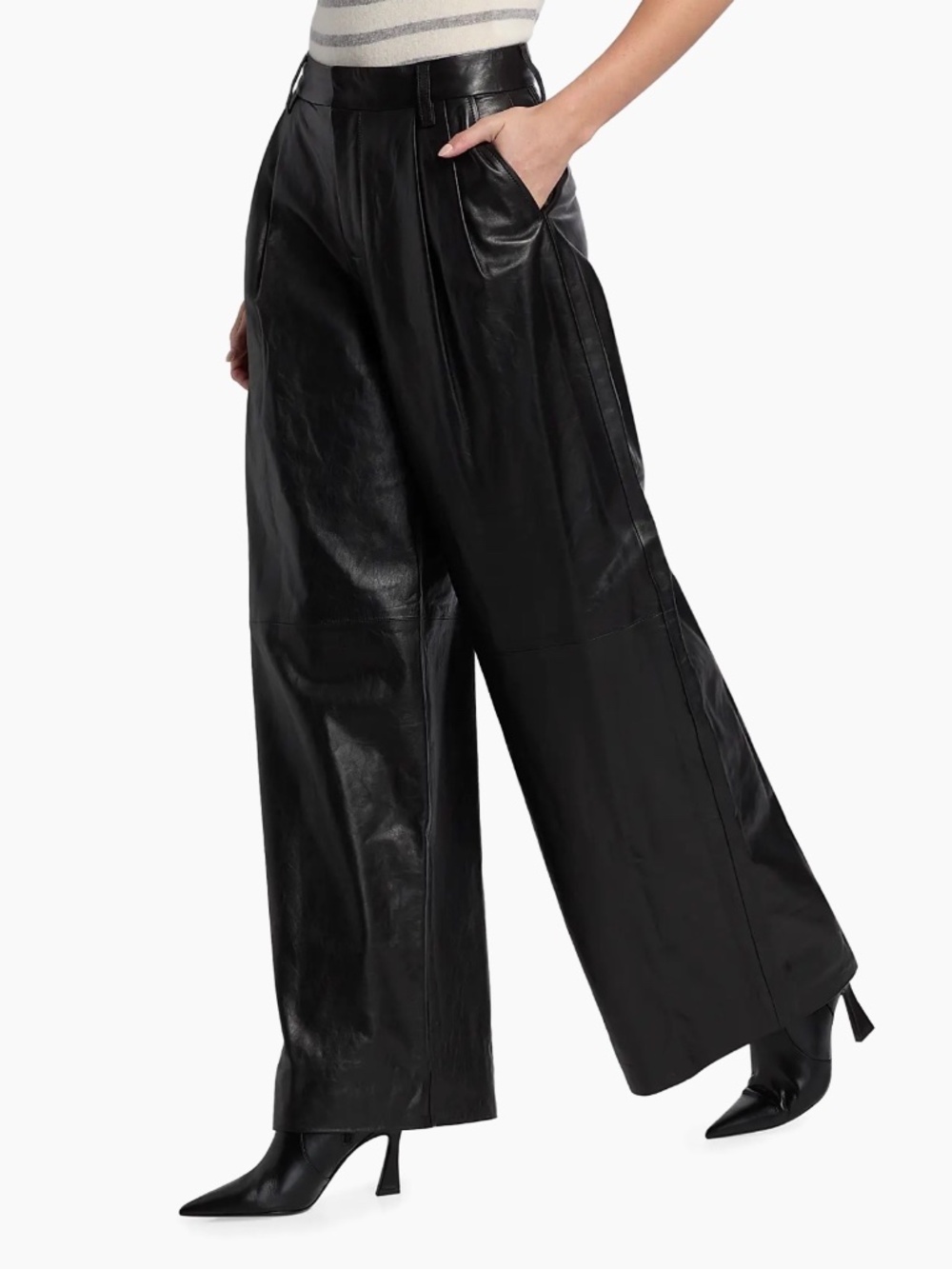 NWT $1,495 Simkhai Black Kobie Leather Wide-Leg Pants Size 4